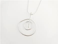 Double uneven circle pendant with hammered wire in Sterling silver- Round Loop Necklace