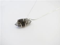 Sterling silver Pendant with Tibetan Quartz Raw Crystal - Natural Rough Stone - Black and White