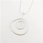 Double uneven circle pendant with hammered wire in sterling silver