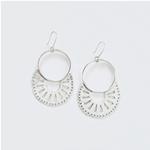Sterling silver loop with metal lace earrings - Long, dangle, circle earrings