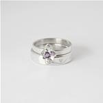 Wedding ring set in sterling silver with amethyst and diamond
